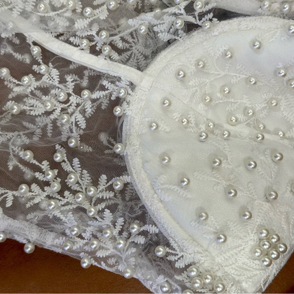 Pearl detail lace bodysuit